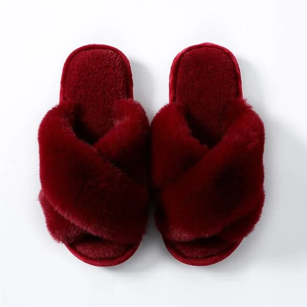 Tofflor Vinter Plysch Korsrem Tofflor Bomullstofflor Inomhus Varma Fluffiga Tofflor Dam
