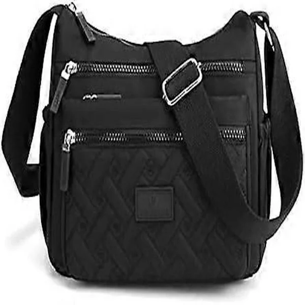 Crossbody-väska för dam, Crossbody-väska med flera fack, Axelremsväska, Resväska, Handväska (Svart)