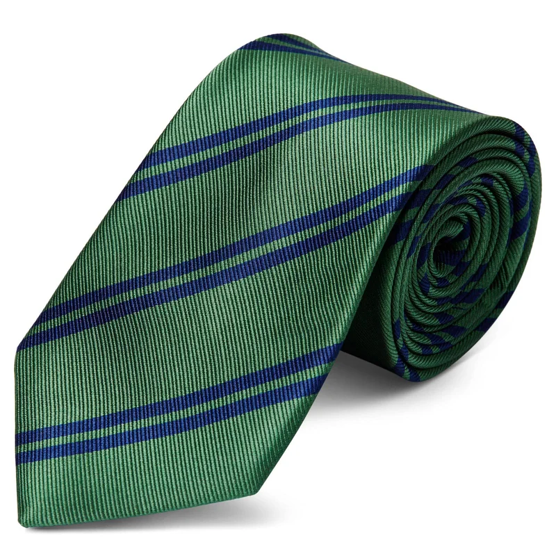 Cravatta verde in seta da 8 cm con doppie righe blu navy per uomini - Cravatte fantasia