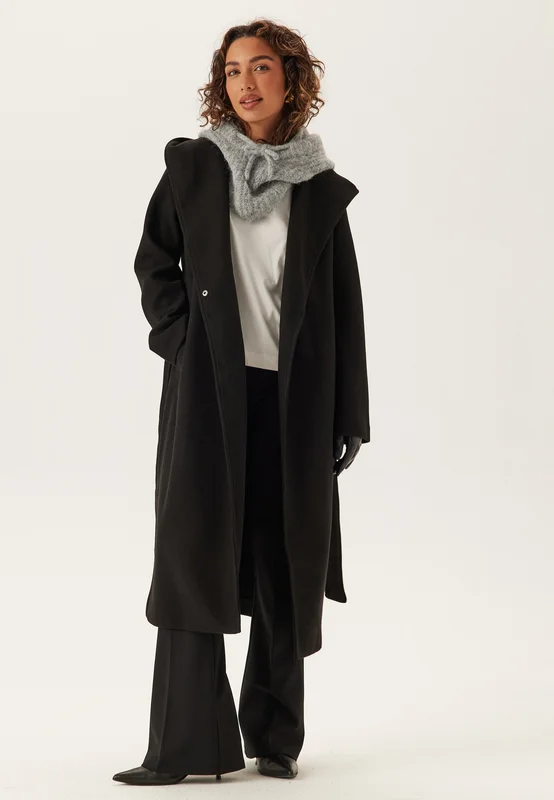 VERO MODA - Vmfortunekimi Hood Long Coat - Black Detail:Melange