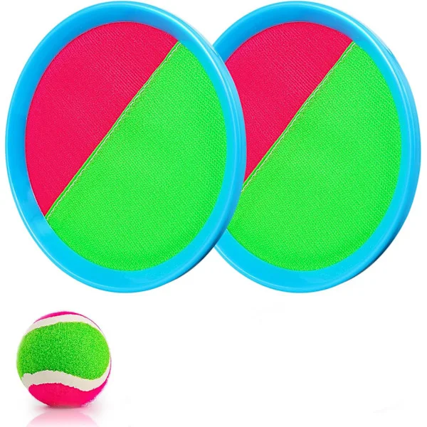Sticky Ball Toys - Outdoor Play, Beach Toys, Throw and Ball Set with 2 Paddles and 1 Ball, Beach Play Set Playground Set for Garden, Sea