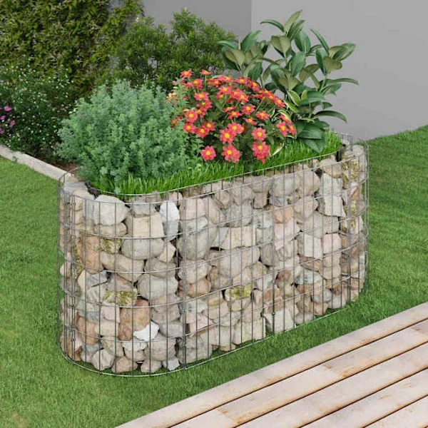 Höjd säng i gabion - Exklusivt hem - Galvaniserat järn - 120 x 50 x 50 cm - Silverfärgad