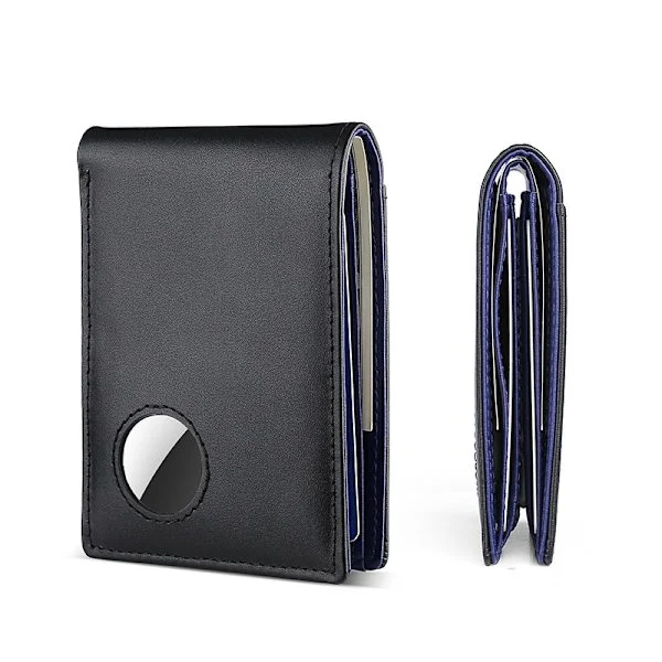 Slim RFID Blocking Wallet with AirTag Holder - Men's Leather Wallet Blue Blue