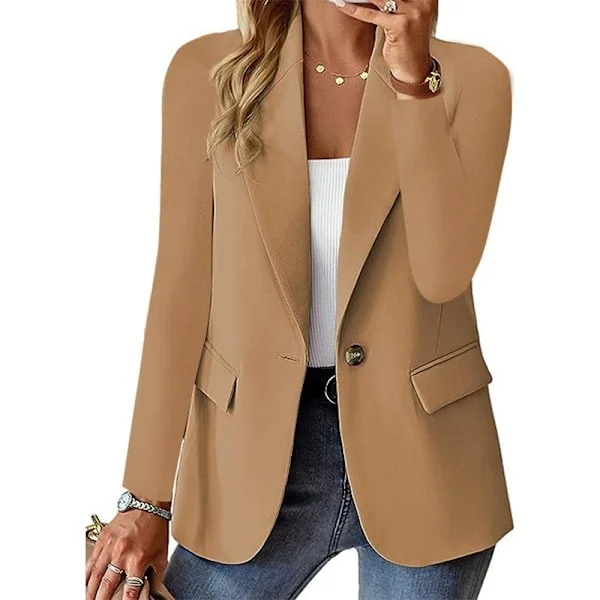 {xjxj}Khakifärgad kavaj för dam, business casual, långärmad, knäppt kavaj KHAKI L