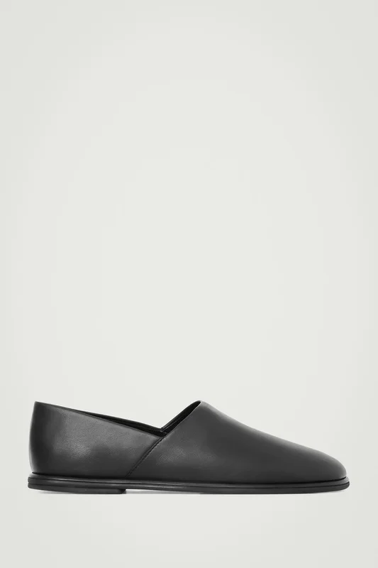 COS Herren Slipper Aus Leder - Schwarz