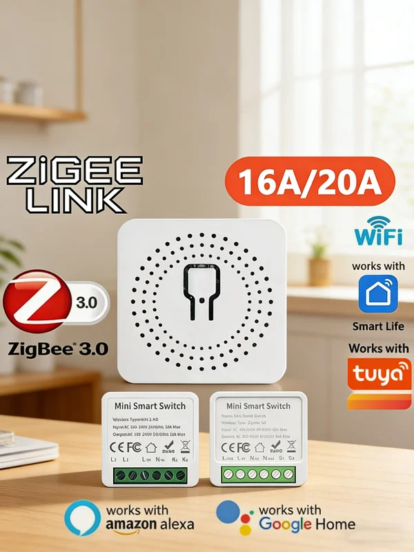 AliExpress - Module d'interrupteur intelligent WiFi / Zigbee 3.0, module de relais, commande bidirectionnelle 16A 20A, commande vocale pour Tuya Alexa