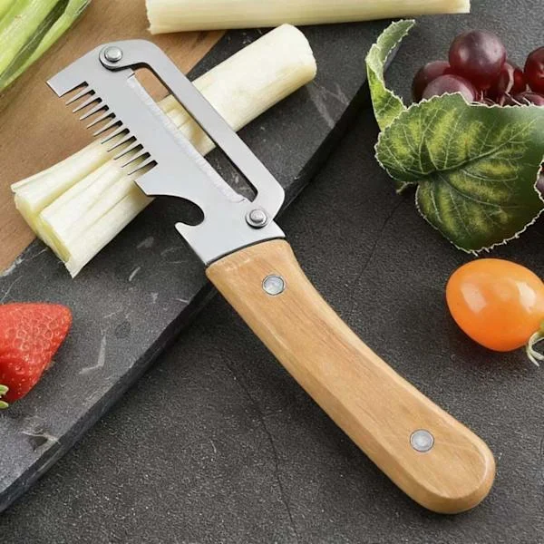 1-piece multifunctional vegetable peeler for the kitchen, peeler with wooden handle, 3-in-1 vegetable and fruit peeler with bottle opener and grater