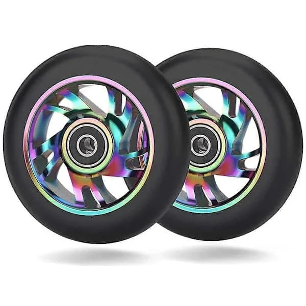 QD-2 stk 100 mm Sparkesykkel Erstatningshjul med Lager Stunt Sparkesykkel Pu Hjul Kompatible med Gungbiler, Extre