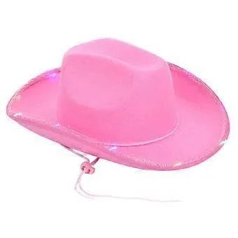 Panamahue med lys til kvinder Mænd Unisex Blinkende hat Western Cowgirl Hat Voksen Kostume Hat Halloween Rekvisitter Hat Pink (Pink)