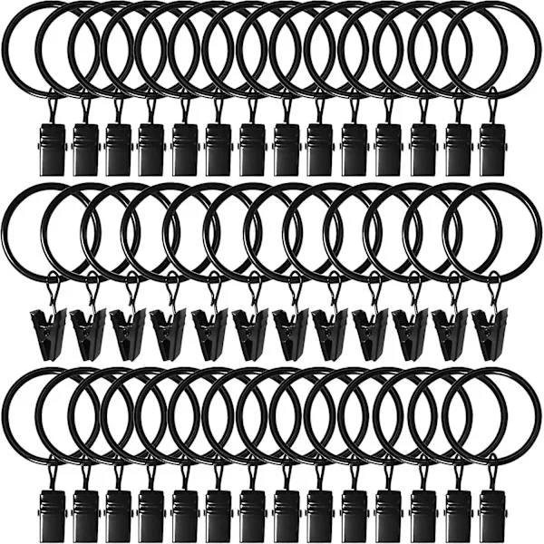 40-pakning Gardinringer med klips, Gardinklemmer med ringer, Henger Gardinringer 3,2 cm indre diameter, Passer opp til 2,5 cm gardinstang, Vintage