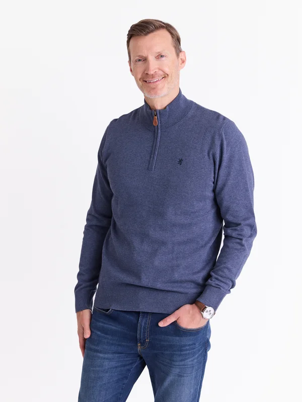 MATCH - Brage zip genser - Redford - Str. S - Herre - Gensere & Cardigans - Blå - 100% bomull