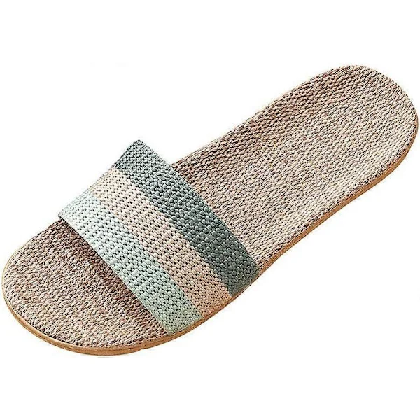 Dame hjemmesko med åben tå sommer hør regnbue bred pasform sandaler linned slip-on hus bambus hjemmesko sko 6.5