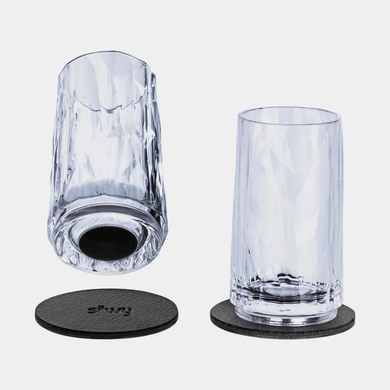 Magnetiska shotglas i plast Silwy Magnetic Plastic Glass Shot, transparent, 4 cl, 2-pack + magnetiska glasunderlägg