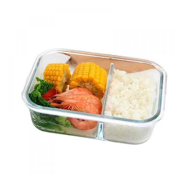 2-pack glass lunch boxes with 2 compartments, glass food storage containers with lids, airtight glass lunch boxes (640 ml)