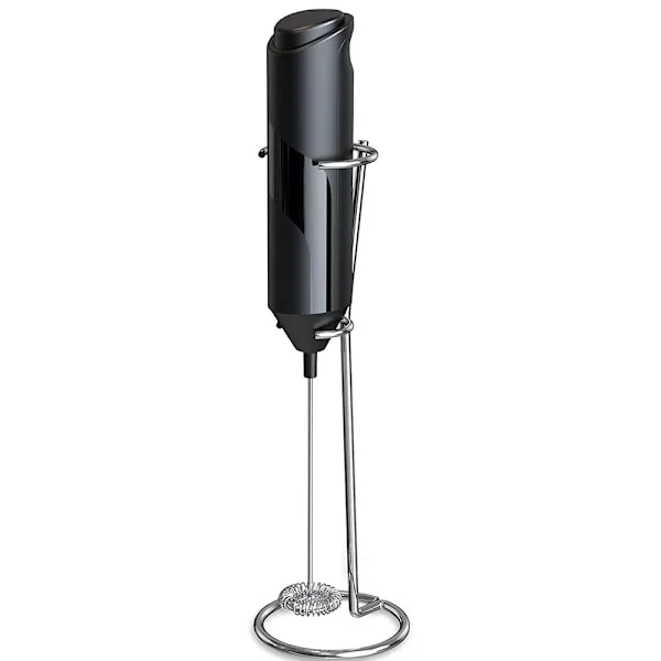 Elektrisk mjölkskummare, handhållen med rostfritt stål stativ, batteridriven skummare, visp, drinkmixer, mini mixer för kaffe, frappe, latte