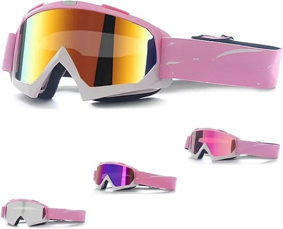 Skibriller for kvinner, rosa, skibriller, egnet for brillebrukere, unisex, skibriller (over-briller), egnet for utendørssport.