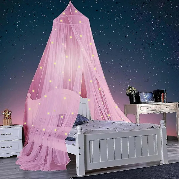 1 Sett Selvlysende Polyester Stjerner Prinsesse Kuppel Sengehimmel Rosa
