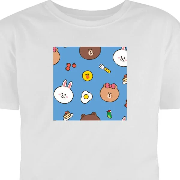 Barn-T-shirt | Bekväm T-shirt för Barn Vit 5-6 År Tecknade djur, bakverk och små detaljer på blå bakgrund i lekfull kawaiistil