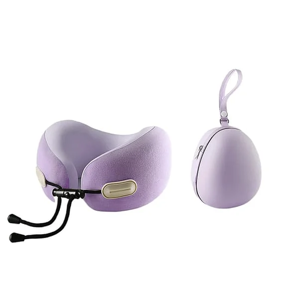 360° Ergonomisk Resekudde i Memory Foam för Nacken, Skjutbart Justerbar Vändbar Andningsbar Tvättbar Kudde med Kompakt Förvaringsfodral för