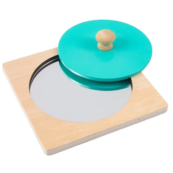 Montessori Spegel, Spegelknapp-Pussel Leksaker, Runda Småbarns Leksaker i Geometrisk Form Tidiga Utbildningsmaterial Blå