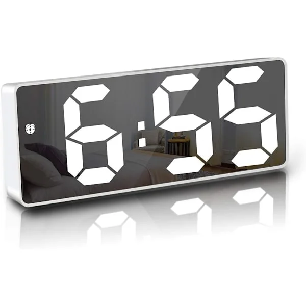 6,7" LED Speil Digital Klokke Nattbord Vekkerklokke Morgen, Stemmestyring