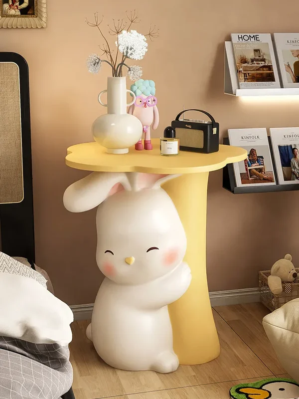 AliExpress - Cartoon Bunny bijzettafel, schattig dierenbijzettafeltje van hars, crèmewitte nachtkastje met opbergruimte, grillig meubilair voor de 