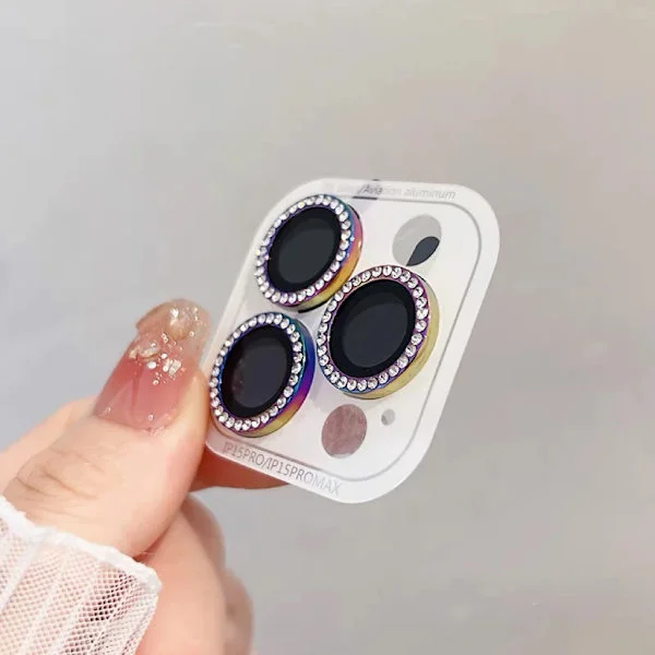 2-3st Lyx Diamant Kameraskydd kompatibelt iPhone 16 15 14 13 12 Pro Max Plus Glitter Ring Lins Glas Bakre Linsskydd Glänsande Skal