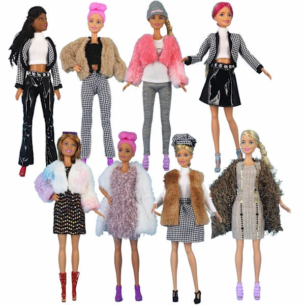 8 sett med Barbie-klær, egnet for 30 cm Barbie-dukker, fasjonable klær, diverse gensere, coa