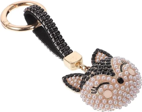 Gardinbånd, rosa revehode nøkkelring, dyrehode nøkkelring, reve nøkkelring, glitrende rhinestone nøkkelring, anheng til veske, ryggsekk, bil
