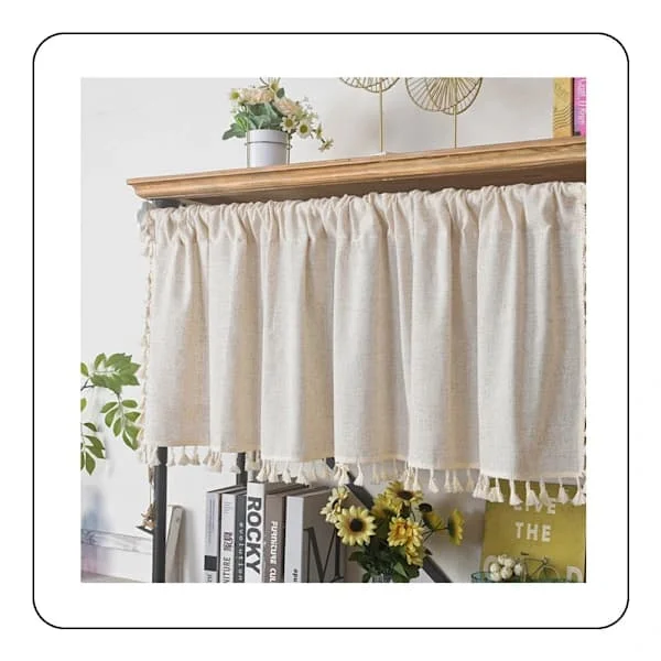Lyhyt Kappa Bistro Verho Läpinäkymätön Boho Verho Pellava Puuvilla Beige Yksivärinen Lyhyt Verho Verhot Hapsuilla Keittiöön Olohuoneeseen