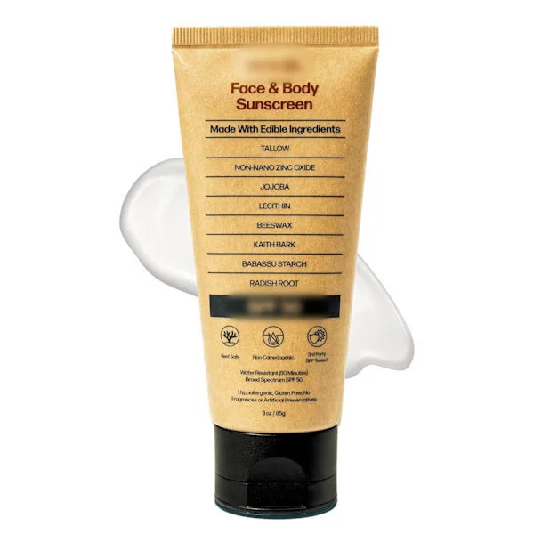 Naturlig mineral solkrem SPF50+, inneholder sheasmør, spesielt designet for sensitiv hud, vanntett og matt, 85g