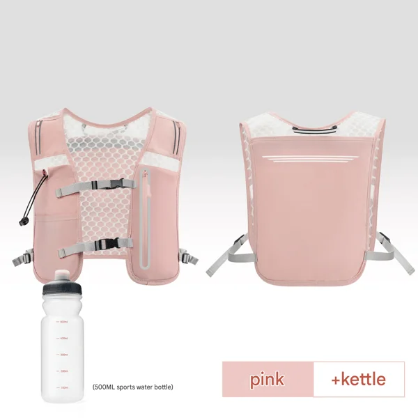 Men's and Women's Running Vest, 500ml Soft Flask Included, Lightweight Reflective Hydration Backpack with Adjustable Straps Pink-FF-