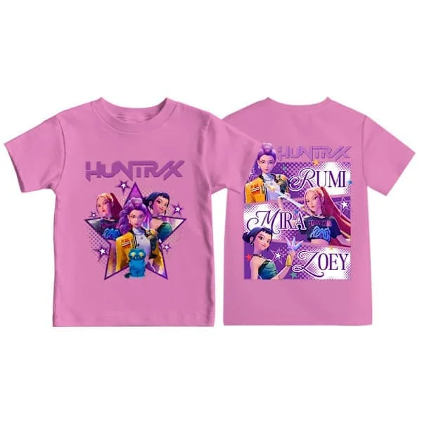 K-Pop Demon Hunters T-paita vaaleanpunainen lasten paita 130cm, Anime-kuvioitu t-paita, poikien tyttöjen fanivaate