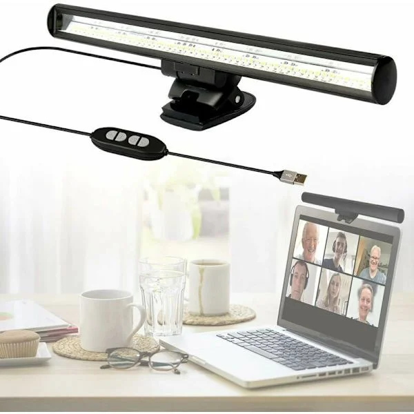 LED Laptoplampa, Laptoplampa för Videokonferenser, Skrivbordslampa, USB Skärmlampa med 10 Ljusstyrkor / 3 Färgtemperaturer / Utrymmesbesparande