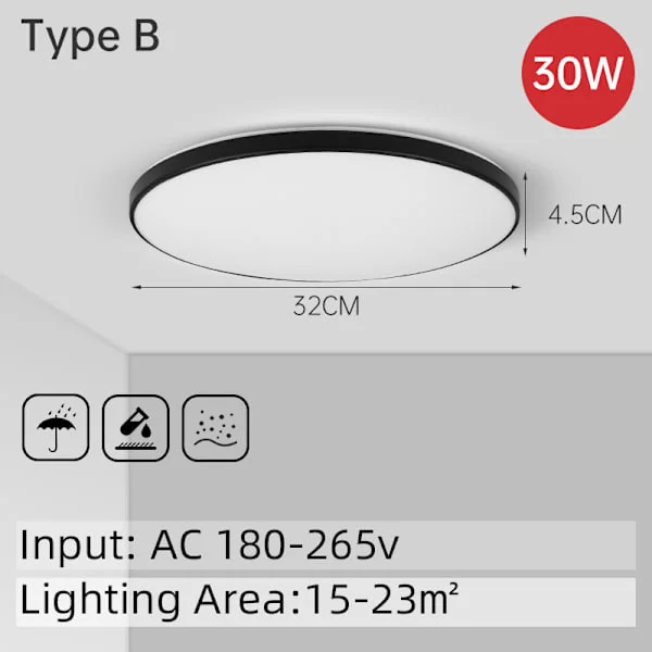 [RM]Modern taklampa, LED smart panel taklampa, kökslampa, sovrum heminredning i 3 färger B-typ SVART 30W