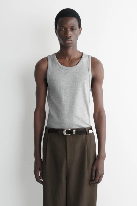 COS Men's Slim Ribbed Cotton Tank Top in Grey