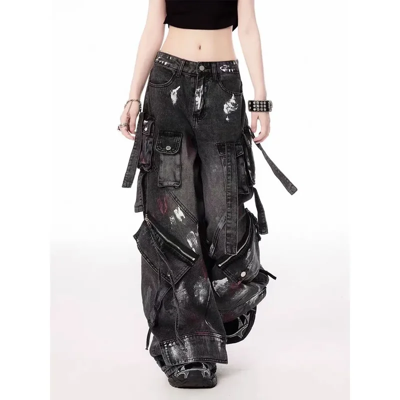 AliExpress - Y2K Harajuku Gothic Multi-Pocket Washed Black Jeans Männer und Frauen 2000er Jahre Heavy Industry Drag Pants Street Hip Hop Hose mit 