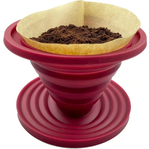 Vikbar kaffefilterhållare för campingkaffe, återanvändbar kaffefilterhållare i silikon för camping, röd