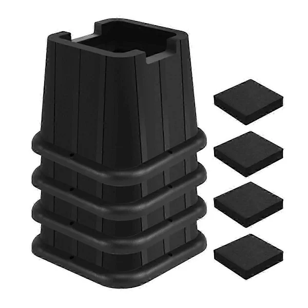 Kraftiga justerbara sänghöjare, gummi, 1500 lbs kapacitet, ergonomiskt stöd, extra förvaring, för säng, soffa, bord, stol, 4-pack, 12x8cm, svart