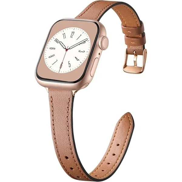 Ohut nahkaranneke yhteensopiva Apple Watch -rannekkeen kanssa 40mm 38mm 41mm 42mm 44mm 45mm 46mm Naisille, Aito ohut nahkaranneke