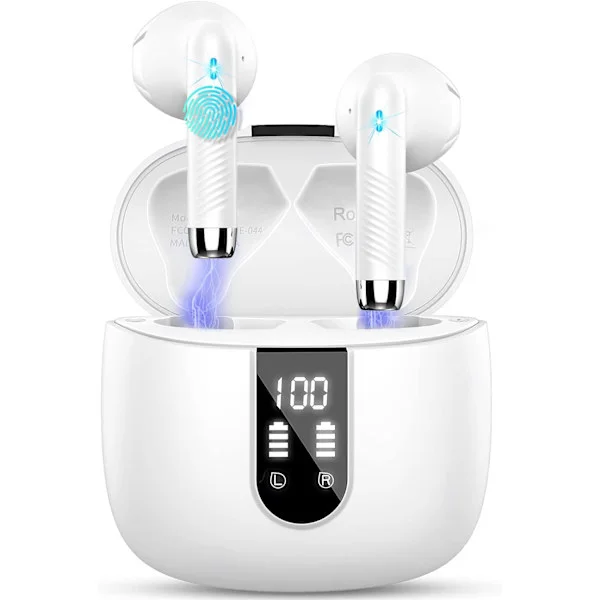 Bluetooth 5.3 Trådlösa Hörlurar med 4 ENC Mikrofoner, 56H Hörlurar In-Ear Brusreducering Djup Bas, IP7 Vattentät LED-Display