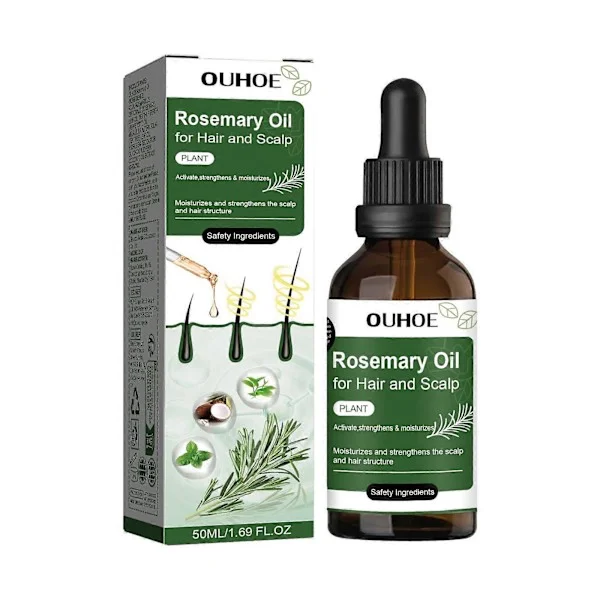 Rosmarin eterisk olje, for hårvekst Naturlig ricinusoljeblanding med rosmarin eterisk olje mynte kokosnøtt - 50 ml - 100 % ren og naturlig