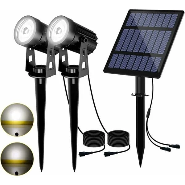 Utendørs solcellelampe 2 i 1 Utendørs solcellelampe 2 lysmoduser Solcellehagelampe Vanntett IP65, 3m kabel, Utendørs solcellebelysning - WELLNGS
