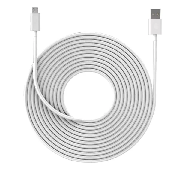 6m/20ft Ladekabel Passer til Arlo Pro, Arlo 2, Arlo Go Vejrbestandigt Indendørs/Udendørs Fladt Kabel Aluminiumlegering Micro USB Kabel Opladning/Strøm