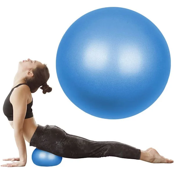 Pilatesball, 25 cm, sklisikker og eksplosjonssikker treningsball, yogabalansball, med oppblåsbart sugerør, blå