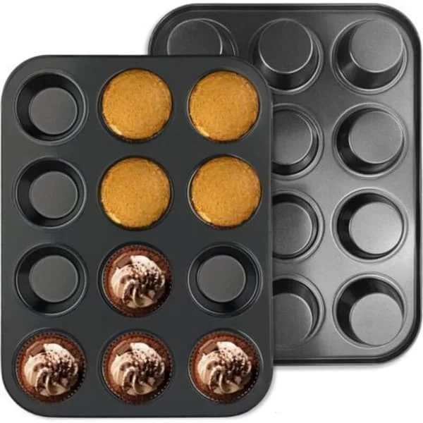 2-delt muffinsform, muffinsformede muffinsformer, mini muffinsform for menn, 12-muffinsform, stor muffinsform for cupcakes, brownies, kake (D)