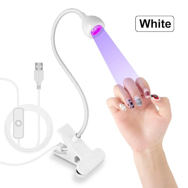 Negle LED UV-lampe til tørring af gel-neglelak, clip-on fleksibel desktop mini bærbar USB neglelampe UV-lys tørrer til manicure salon HVID