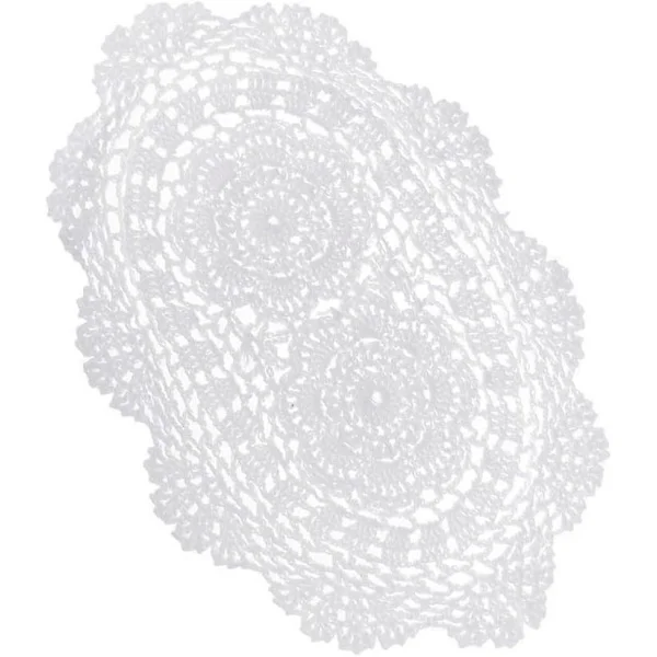 Utsökt Vit Virkad Bomullsspets Duk Oval Bordsunderlägg 28 x 38 cm (Fww)