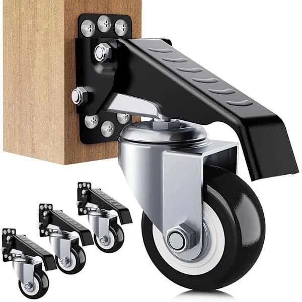 Workbench Caster Kit, 300kg Capacity, 4 Heavy Duty Retractable Workbench Casters, Steel Construction Polyurethane Wheels