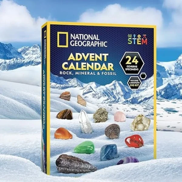 Stensamling Julekalender 2025 - Julekalender til børn med 24 ædelstene, mineraler og fossiler til børn, komplet ædelsten